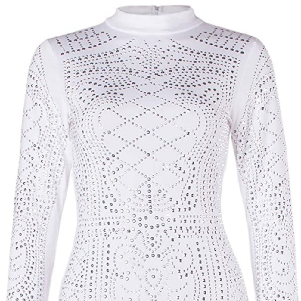 Retro Luxurious Long Sleeve Mini Dress Sequin Bodycon with Zipper